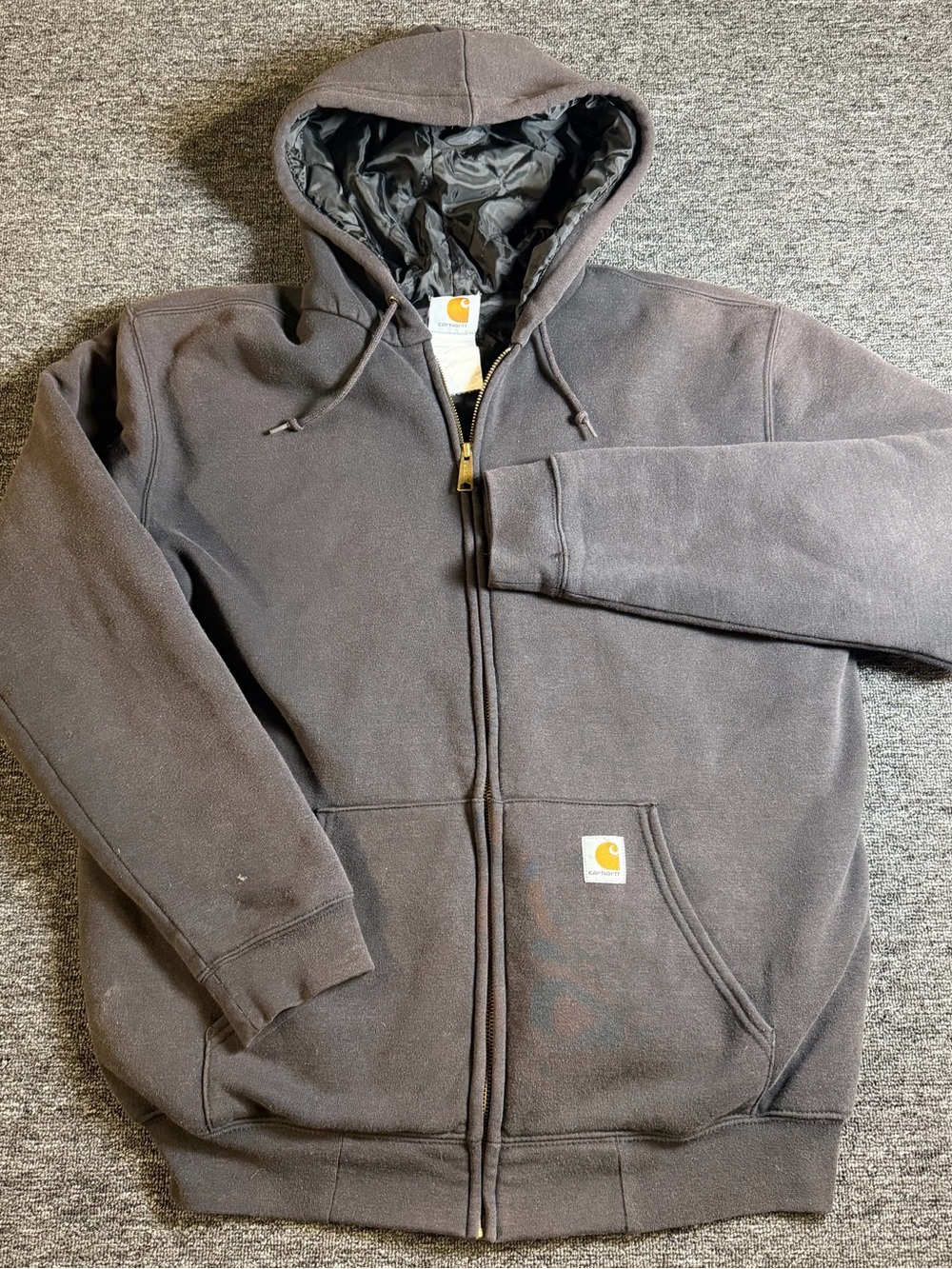 Vintage Carhartt Men's Full Zip Hoodie, M, Black Fleece Lined Pockets Logo